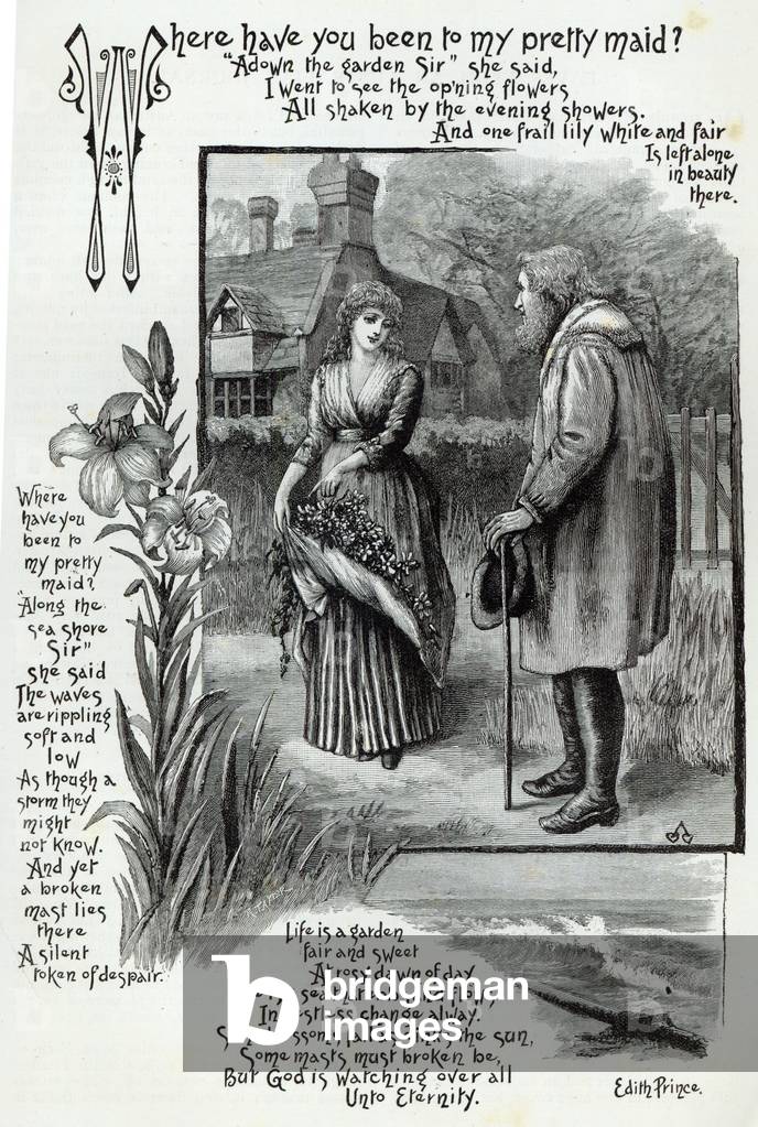 Where have you been to my pretty maid?, from 'Leisure Hour', 1888 (engraving)