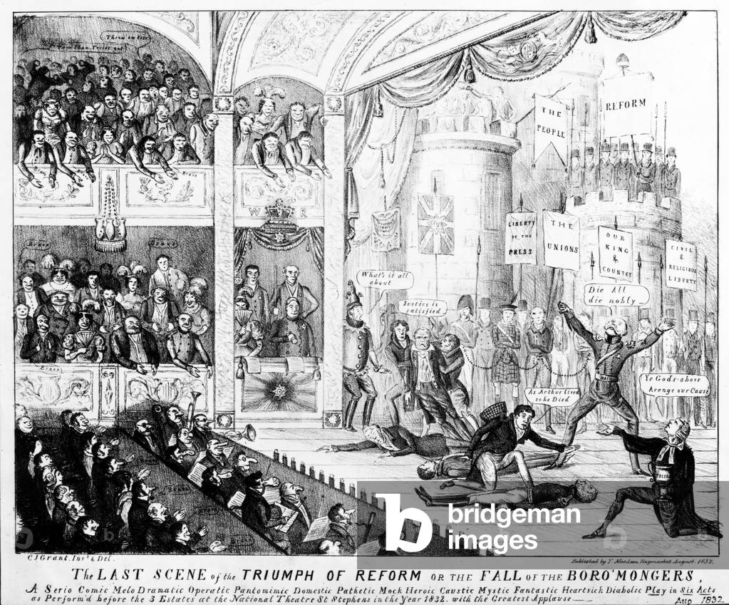 The Last Scene of the Triumph of Reform or the Fall of the Boro'mongers, 1832 (litho)