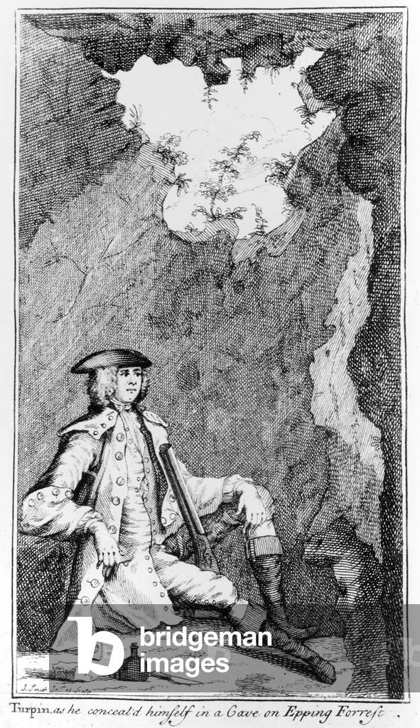 Turpin as he Concealed Himself in a Cave on Epping Forrest (engraving)