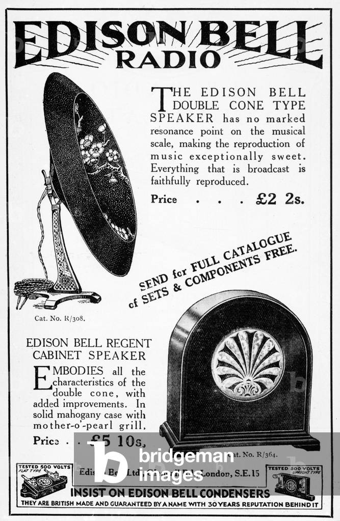 Magazine advertisement for Edison Bell speakers, c.1925-30 (print)
