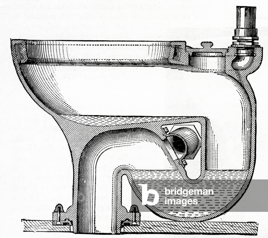 Bostel's No. 7 Exclesior Wash-Out toilet ,  1870 (engraving)