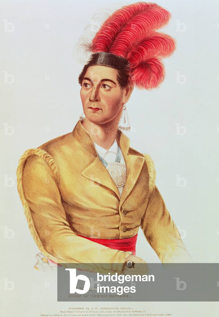 Ahyouwaighs, Chief of the Six Nations (colour litho)