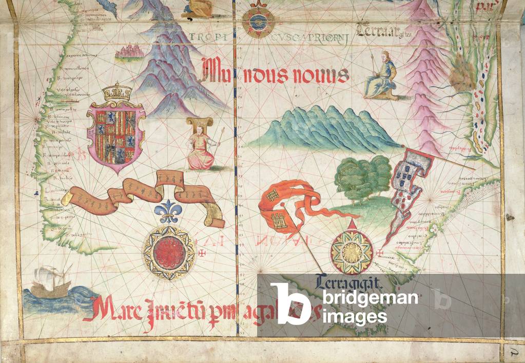 South America (South), detail from world atlas, 1565 (vellum)
