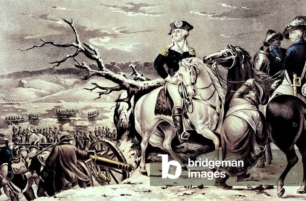 George Washington crossing the Delaware, engraved by Nathaniel Currier (1813-88), 1776 (colour litho)