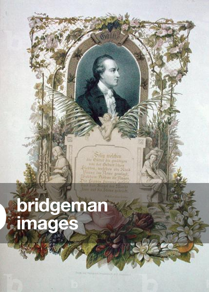 Portrait of Johan Wolfgang von Goethe (1749-1832) poet and playwright (coloured engraving)