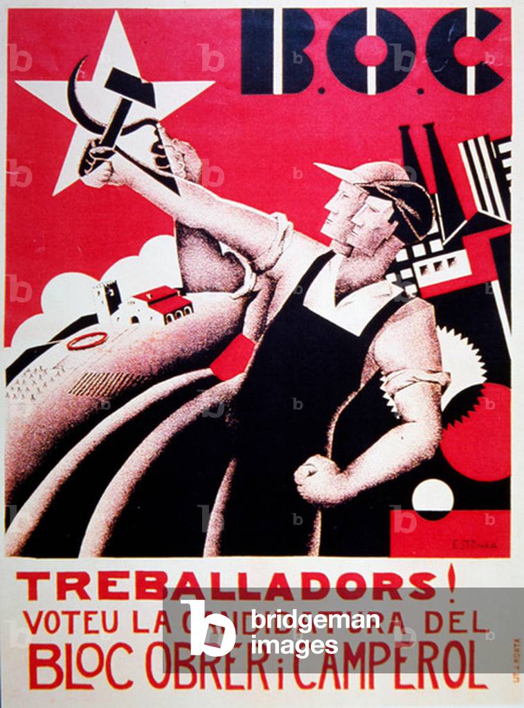 Election poster for  Bloc Obrer i Camperol (BLOC) c.1935 (colour litho)