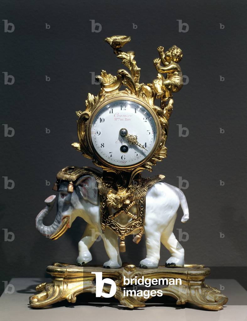 Orologio da scrivania (bronzo dorato, porcellana, smalto e vetro)