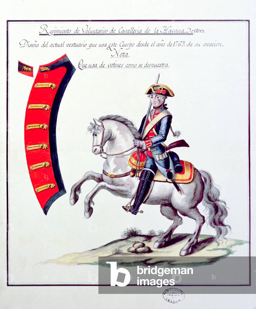 "Uniforme dei Volontari del Avana Cavalleria Reggimento", C18th Secolo di Spanish School