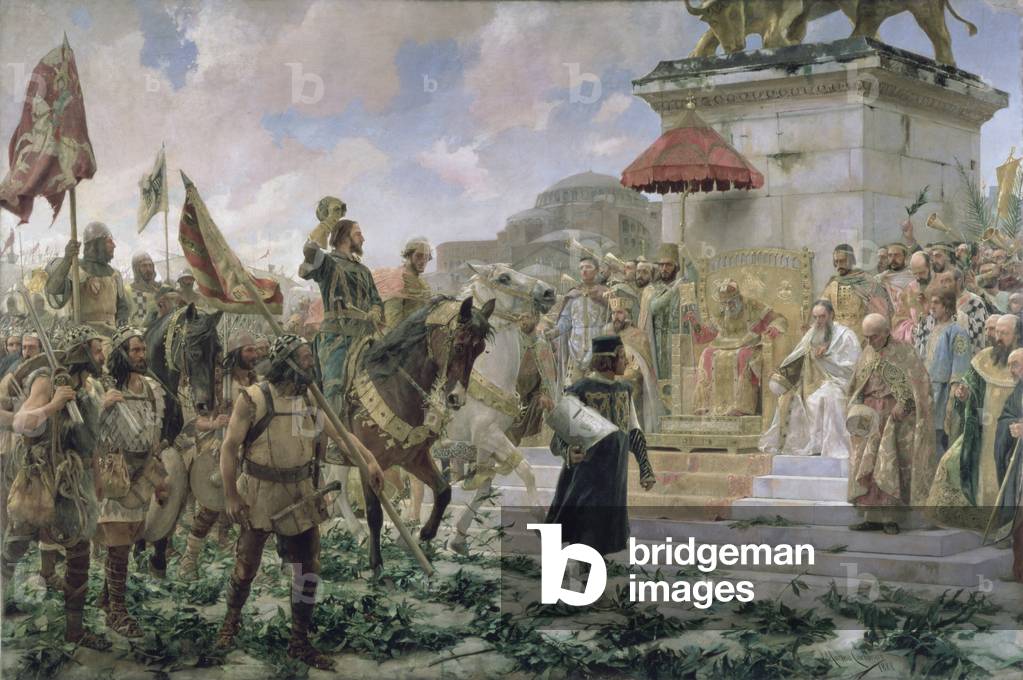 The Arrival of Roger de Flor (1280-1307) in Constantinople in 1303 with 8000 'Almogavares' serving the Byzantine Emperor in Battle against the Turks, 1888 (oil on canvas)