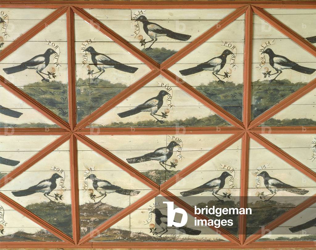 Detail of the decoration of the ceiling in the Salon of the Magpies, 15th century (fresco)