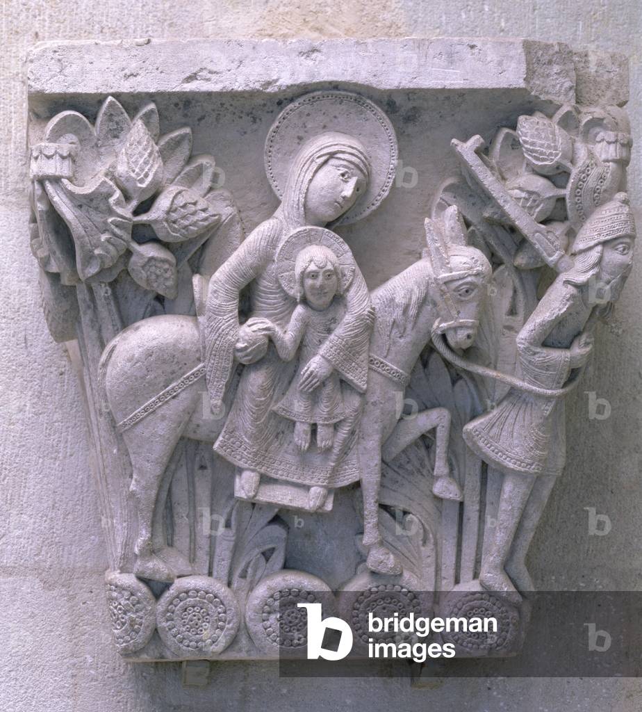 Flight into Egypt, original capital from the cathedral nave (stone)