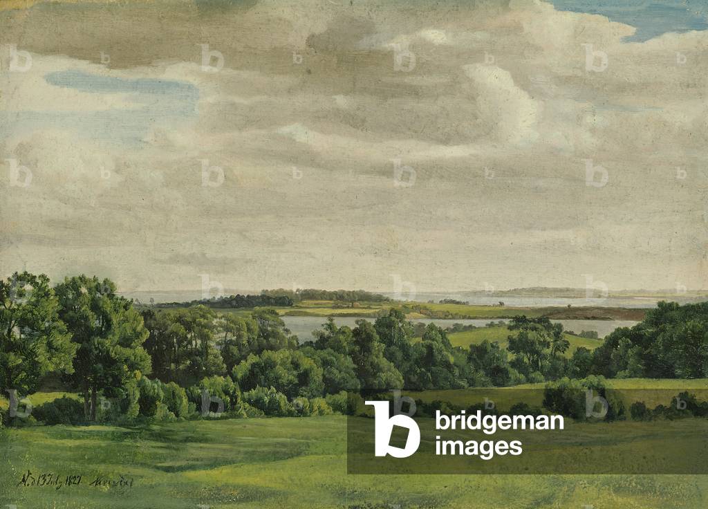 Landscape in Holstein, 1827 (oil on paper mounted on card)