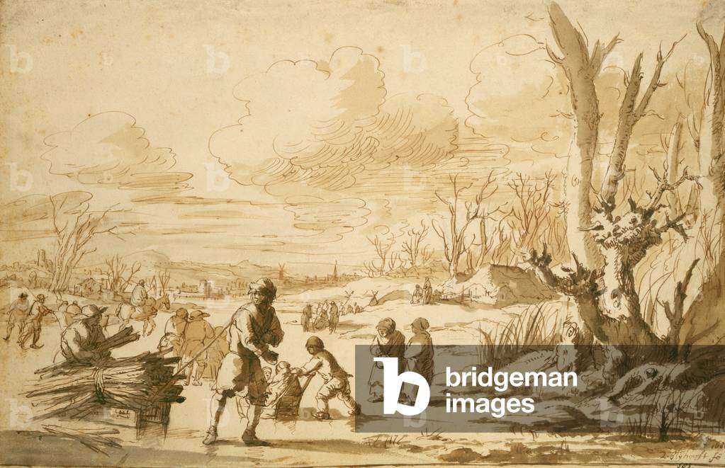 Enjoying the Ice, 1680 (pen and pencil on paper)