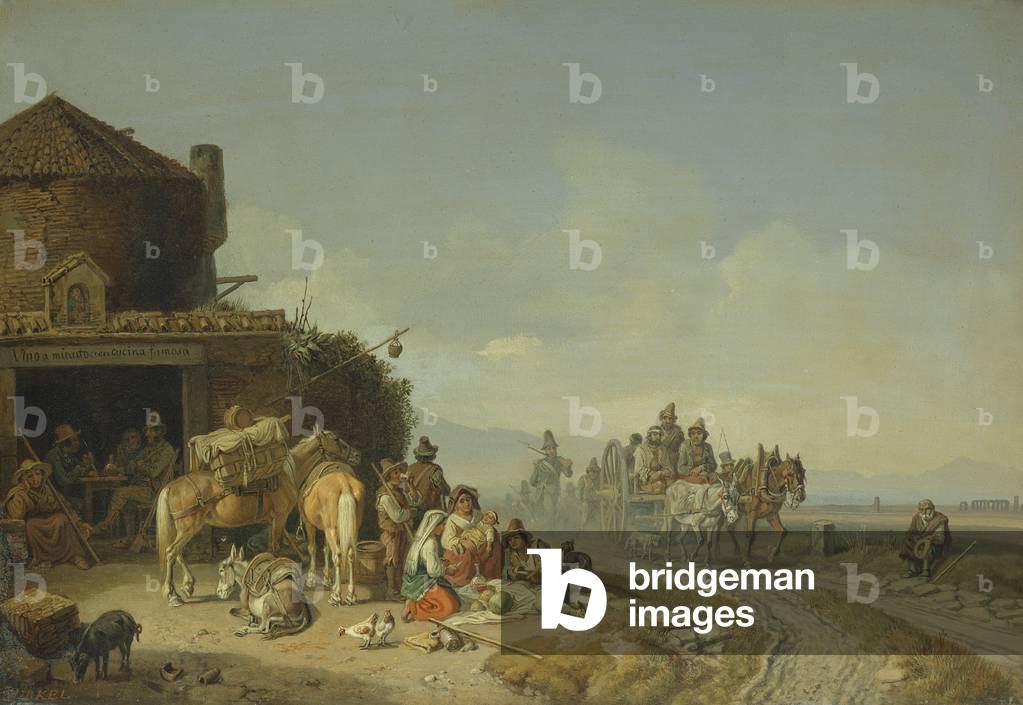 Viaggiatori prima di un Roadside Inn (olio su tela)