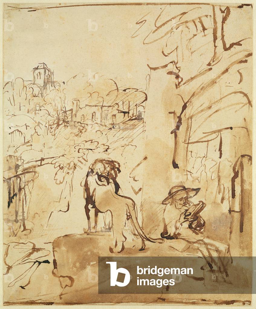 St. Jerome Reading in a Landscape, c.1653-54 (pen and brown ink and brush on paper)