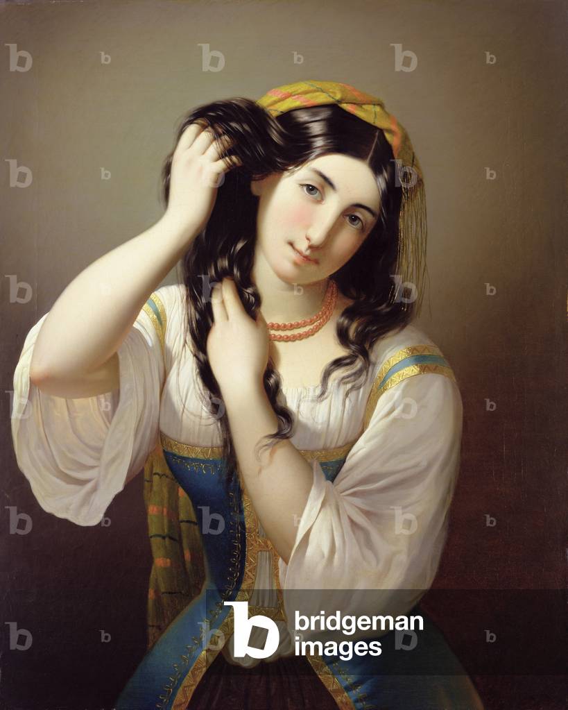 A Sicilian Playing with her Hair (oil on canvas)