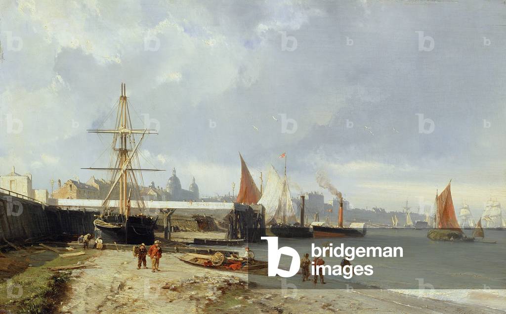 The Docks on the Bank at Greenwich (oil on panel)