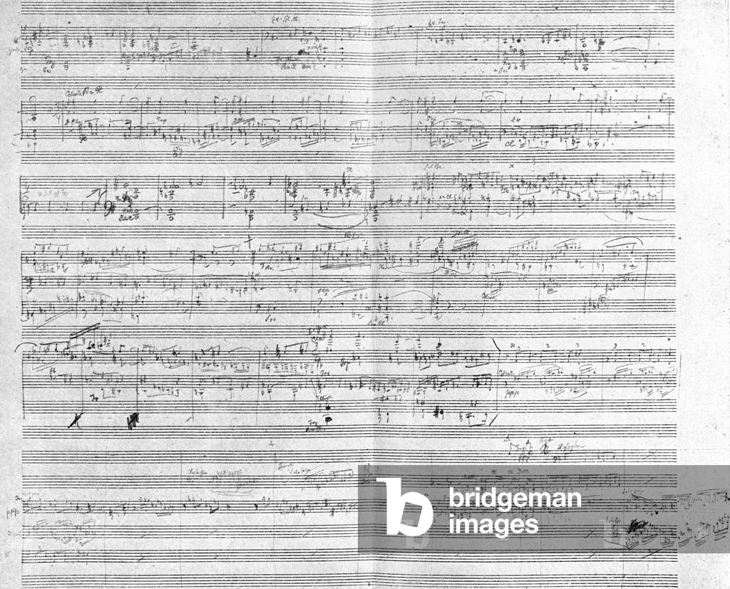 Arnold Schoenberg's first draft of the score for the second part from ' 5 Pieces for Orchestra ' 1909