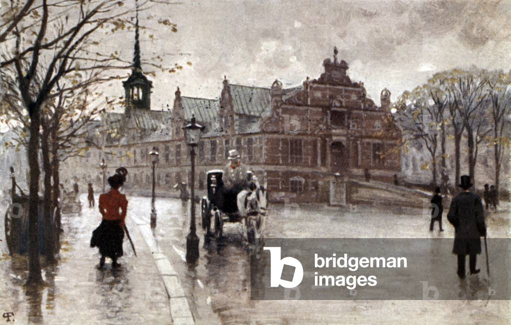 Stock exchange in Copenhagen, Denmark, early 1900 's (postcard)