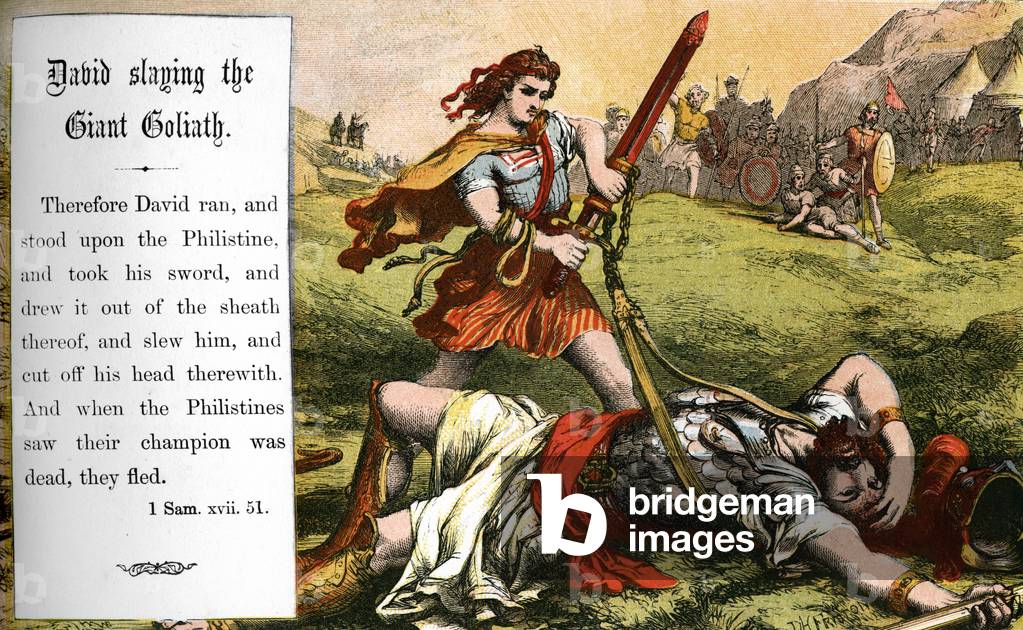 David slaying the giant Goliath. - Bible
