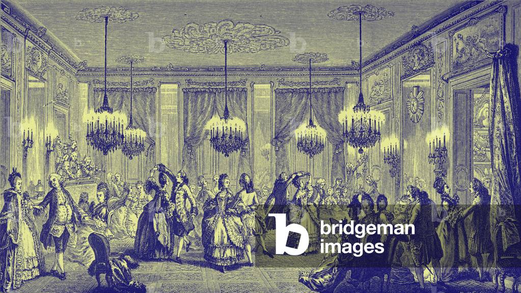 Fancy ball given during the reign of King Louis XVI in a bourgeois household., 18th century (engraving)