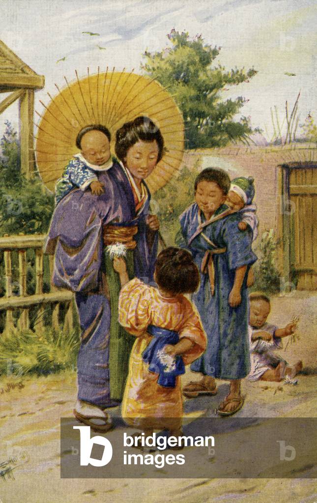 Japanese children at a flower festival