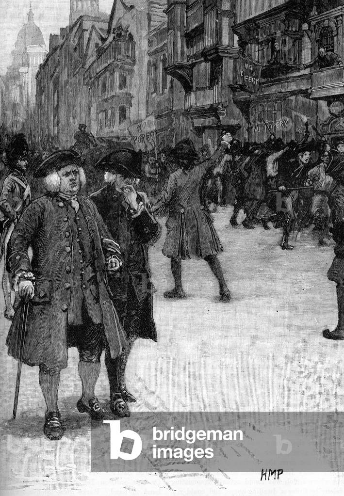 Dr Samuel Johnson viewing the Gordon Riots, 1780