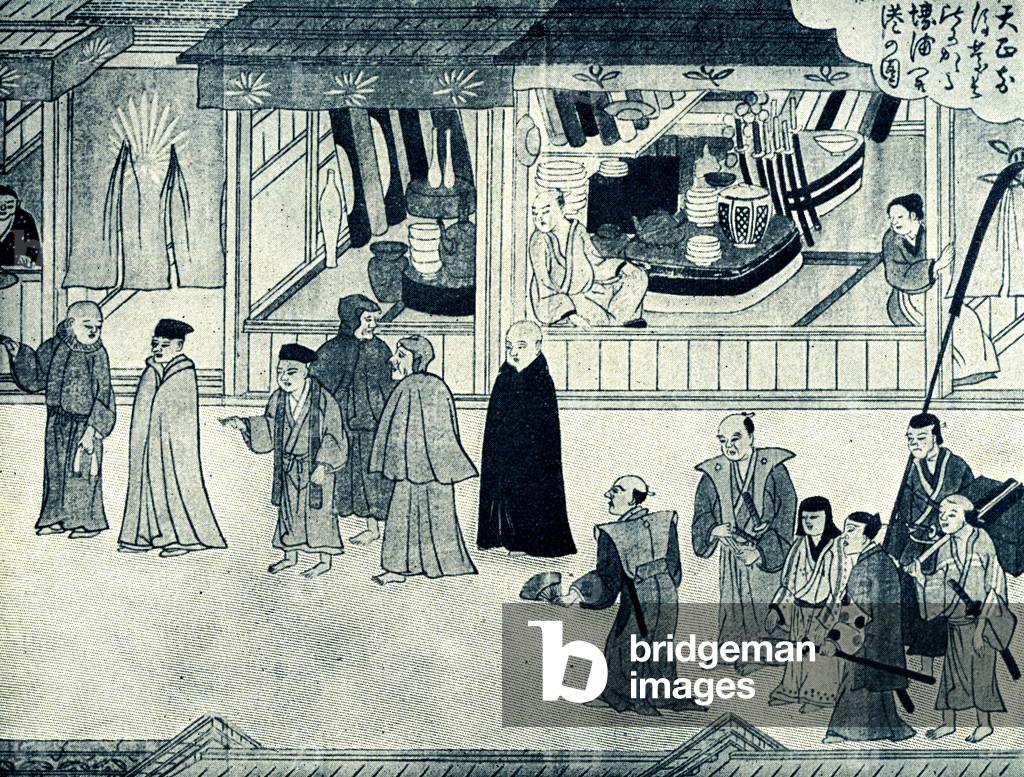 Port town of Sakai, Japan with Portuguese travellers