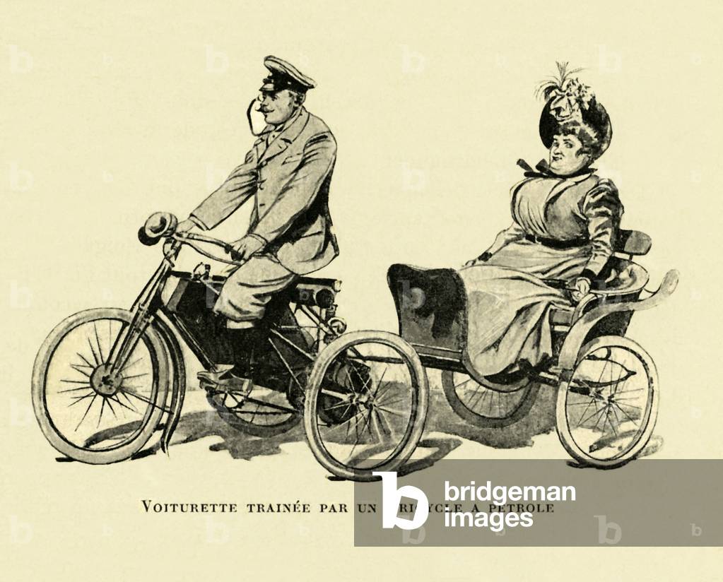 Voiturette pulled by a petrol tricycle