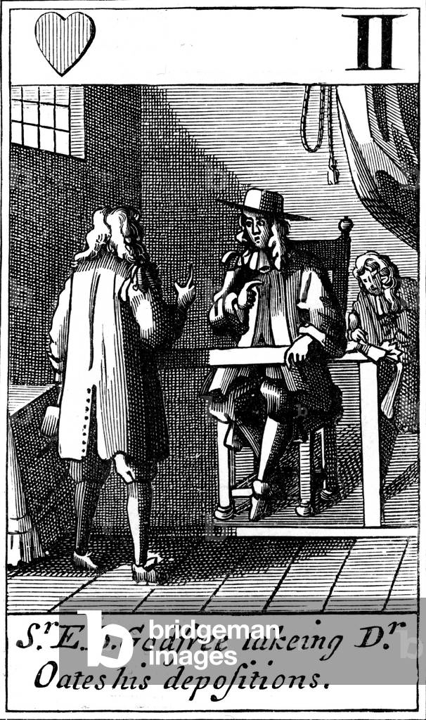 Sir Edmund Godfrey taking Titus Oates' deposition