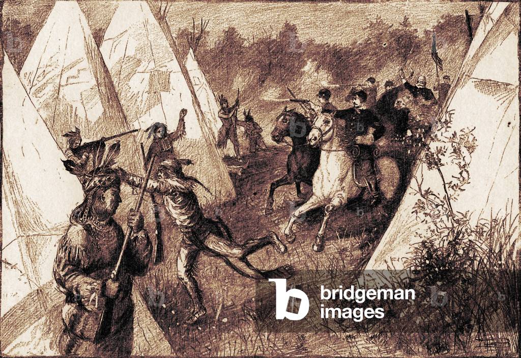 Colonists invading a Native American camp