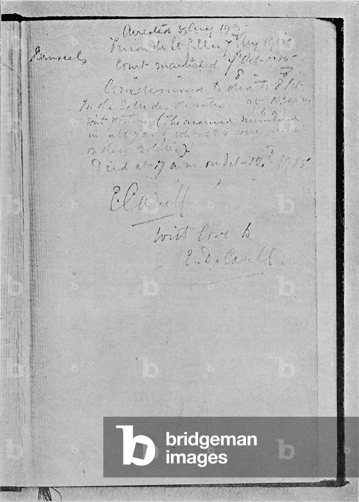 Edith Cavell 's prayer book - fly leaf