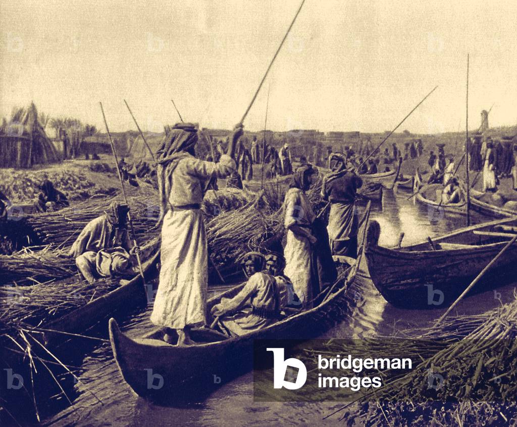 Marsh Arabs - village canal in the swamps of the Lower Euphrates