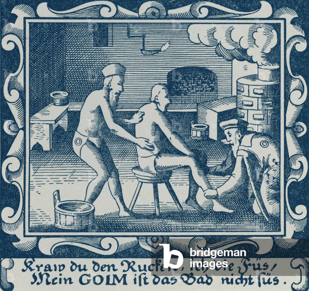 Men preparing for the mikveh in Judaism, 16th century (engraving)