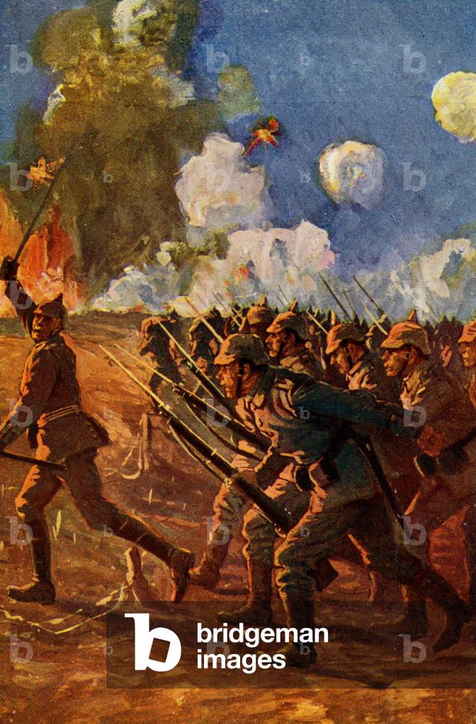 German infantry charging to