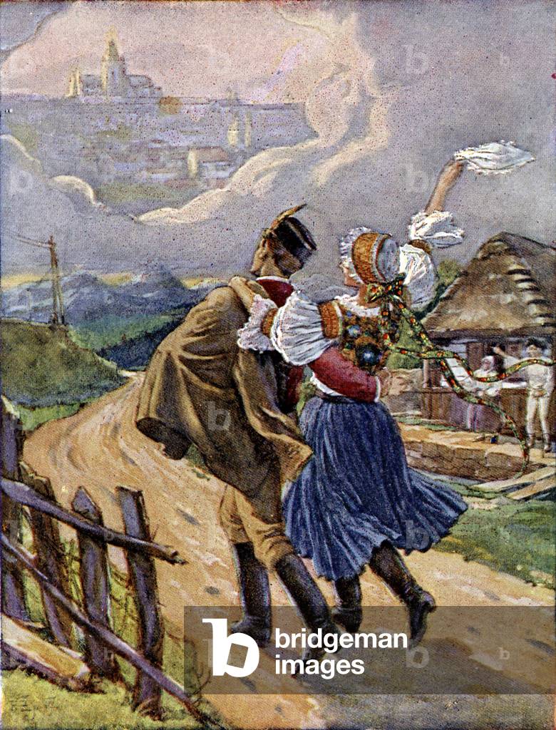 Young Czech couple in national dress, c.1920 (print)