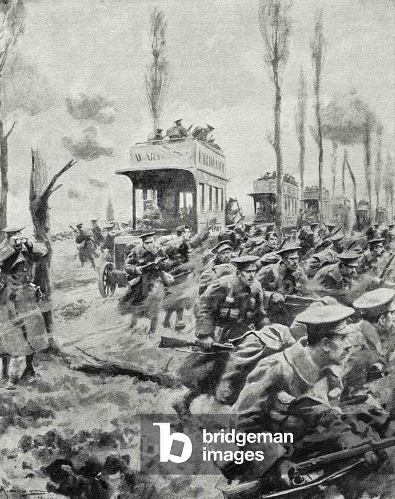 WWI - London buses transport soldiers to the front