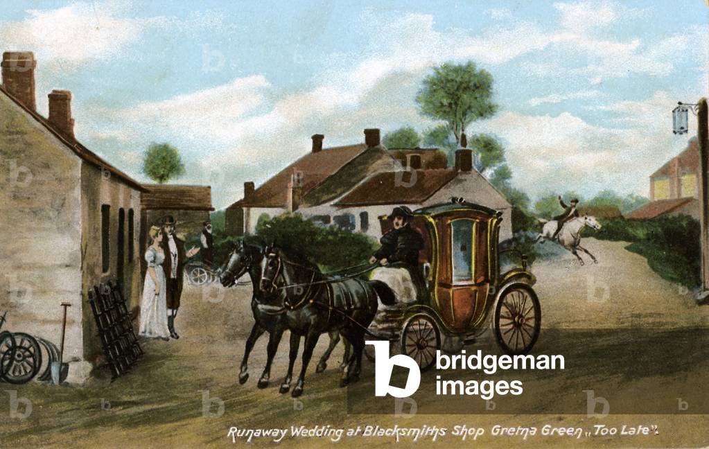 Runaway wedding at Gretna Green.   'Too late'.