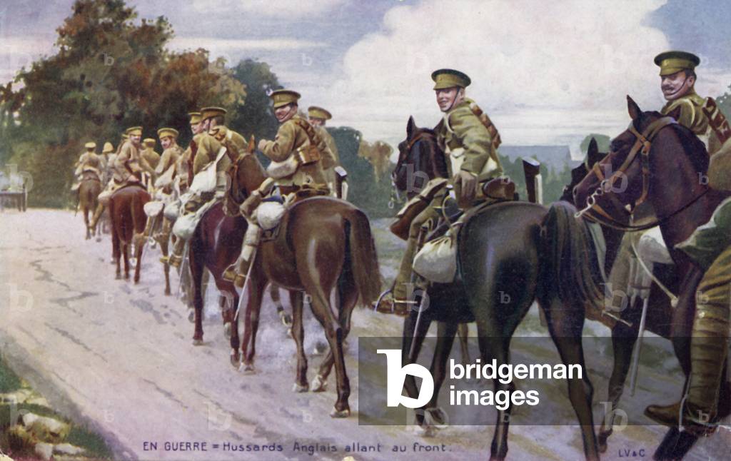World War 1: English Hussars going to the Front.