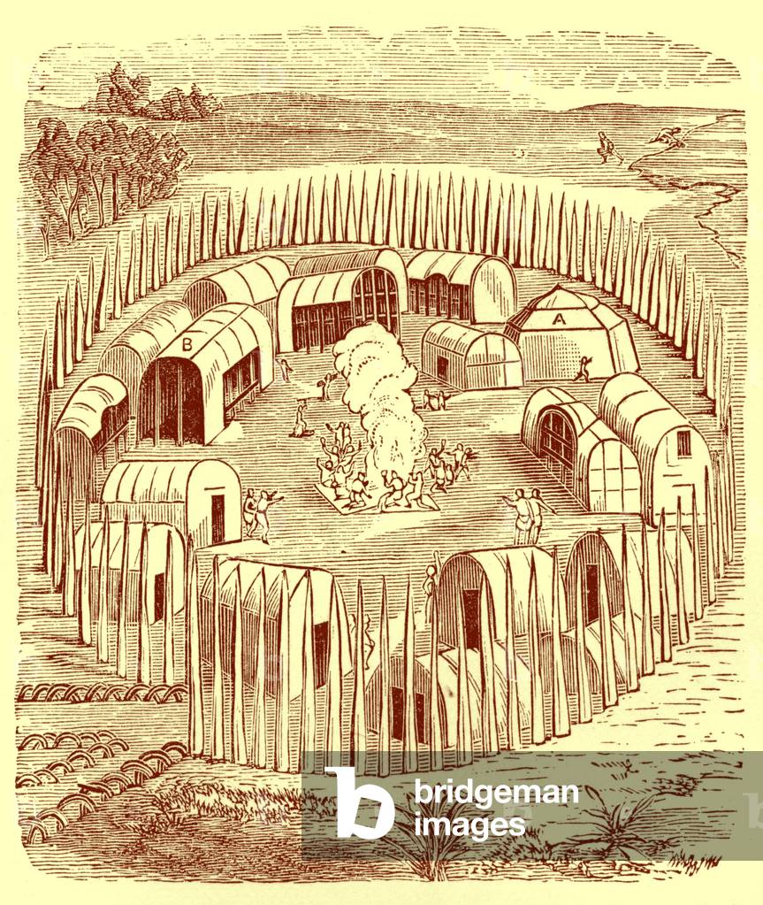 Palisaded Iroquois village, 19t century (print)