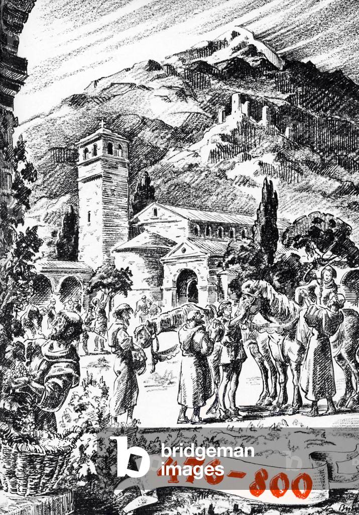 Italian monastery scene, 529 AD