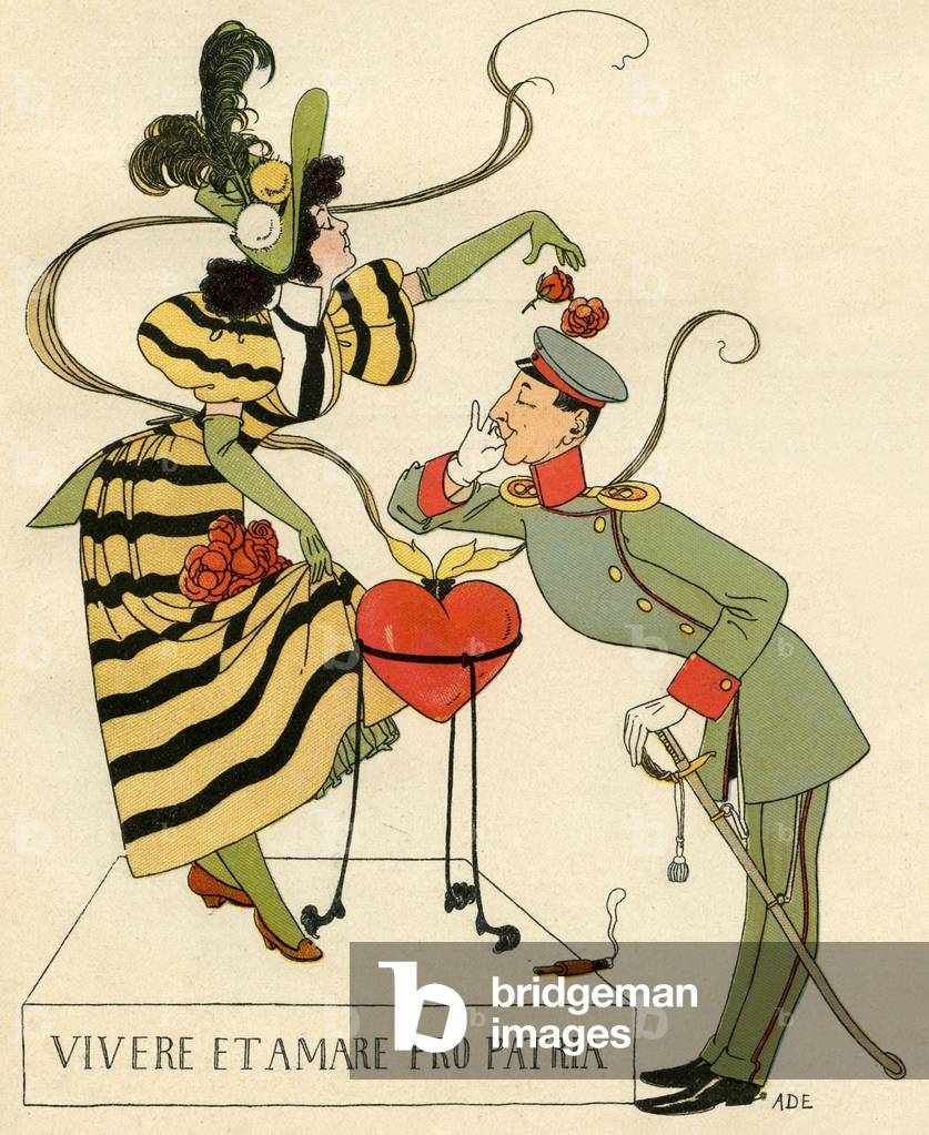 Young woman courted by soldier
