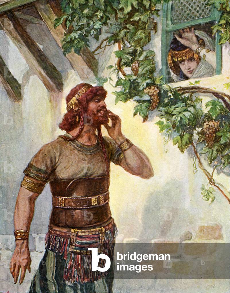 Samson sees Delilah at her window    - Bible