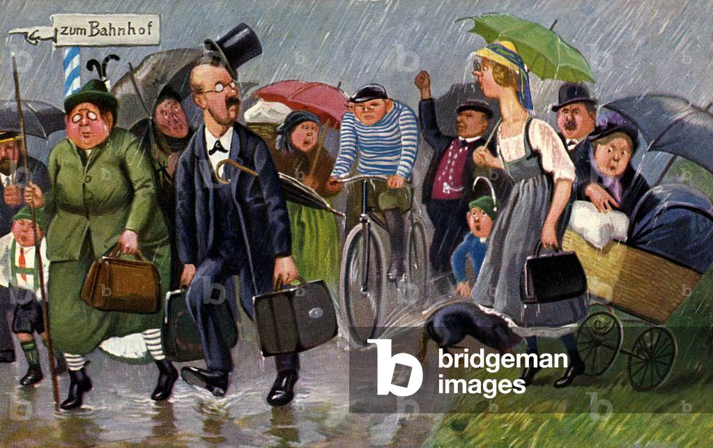 German postcard: holidaymakers from the town