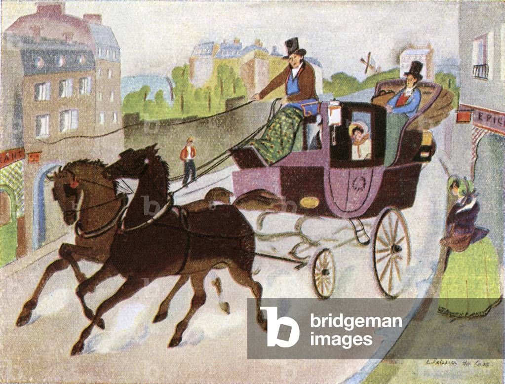 Carriage and two horses in Paris, France