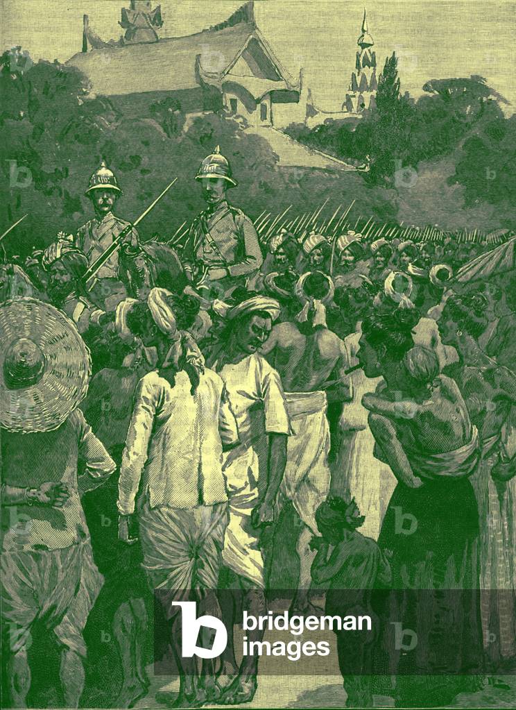 British forces entering Mandalay, Burma in 1885 (print)