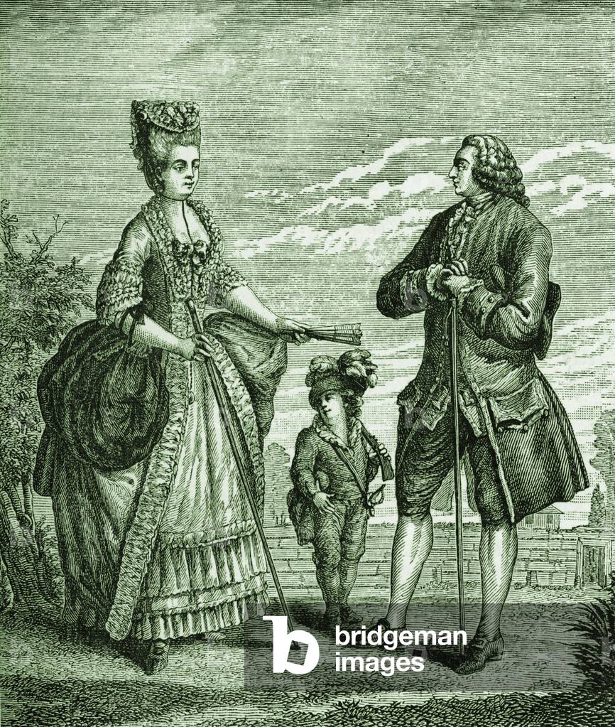 The Bourgeois, his Wife and Child; after Dupin's costumes, 18th century (engraving)