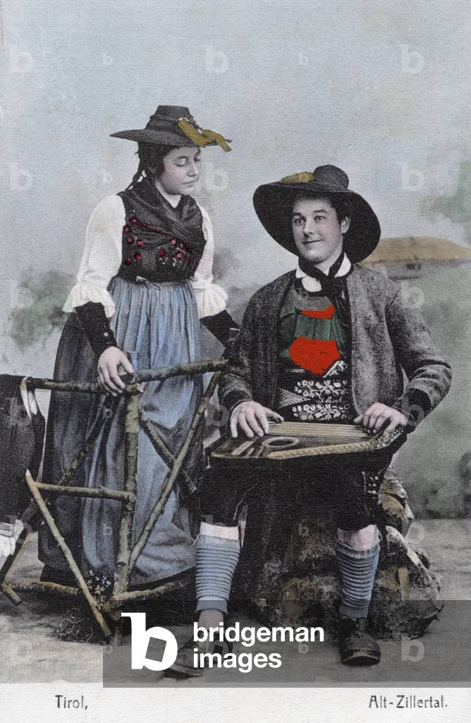 Couple in traditional costume,  Alt - Zillertal, Tyrol (postcard)