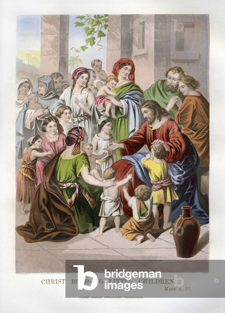 Christ blessing little children. Illustration to Mark, 10.16 (chromo)