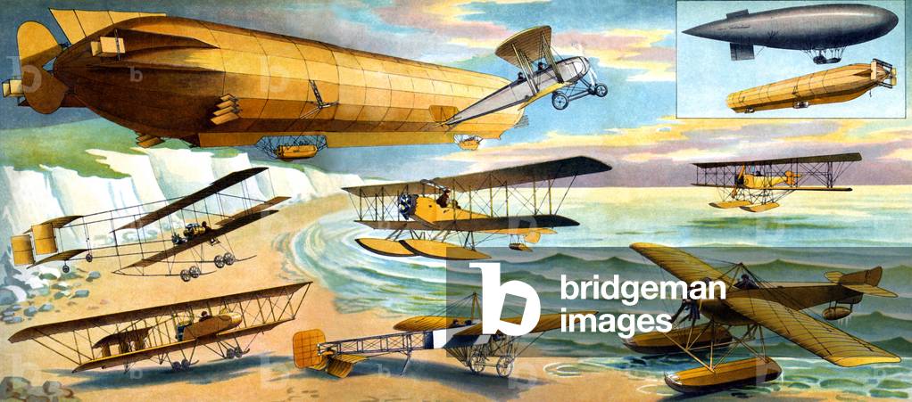 Poster depicting Aeroplanes and Airships